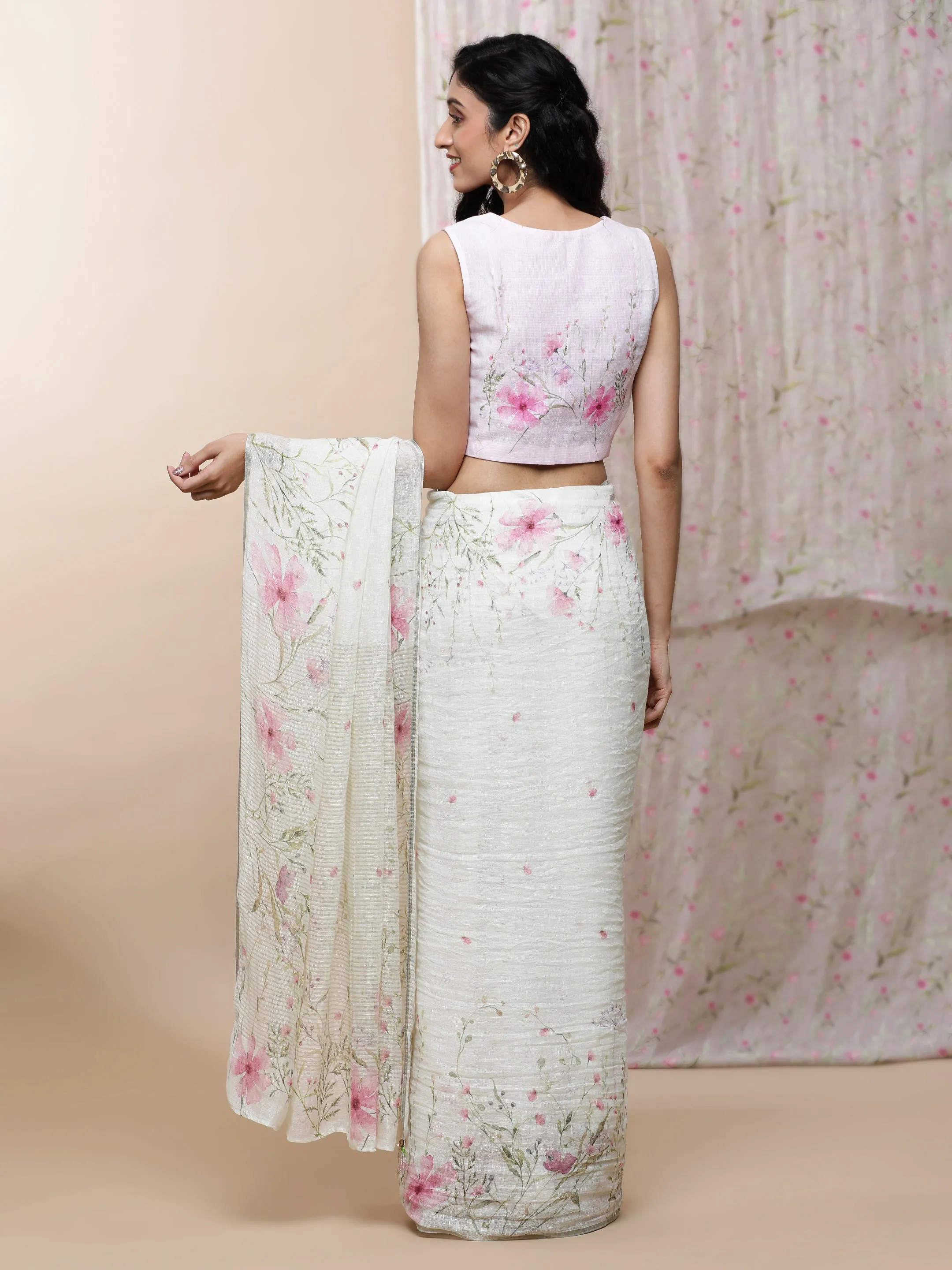 Roop Linen Pink On White Saree