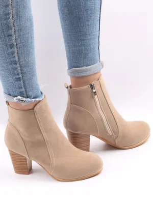 Round Toe Chunky Heeled Classic Suede Boots - Apricot