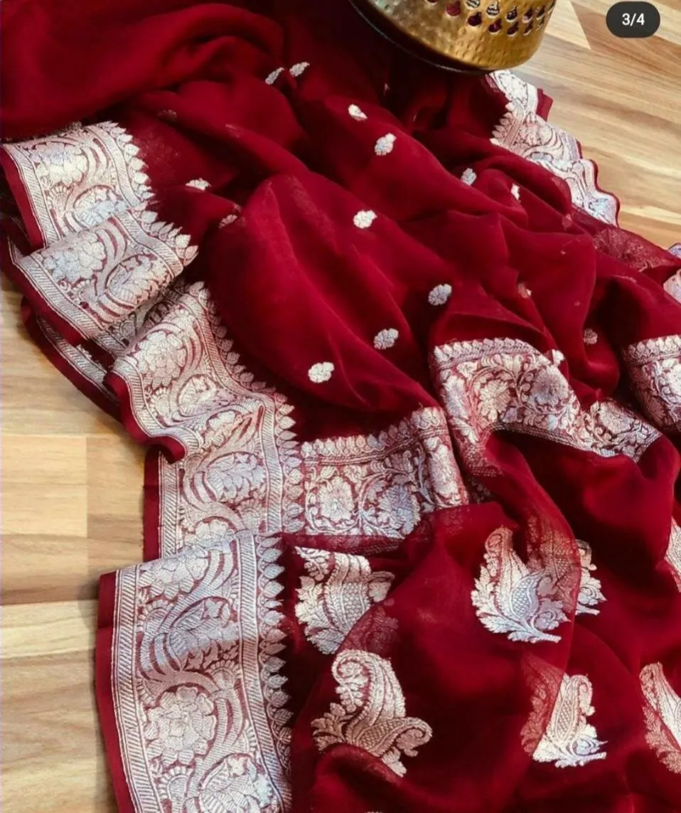 Royal Maroon Banarasi Khaddi Jaal Georgette Saree