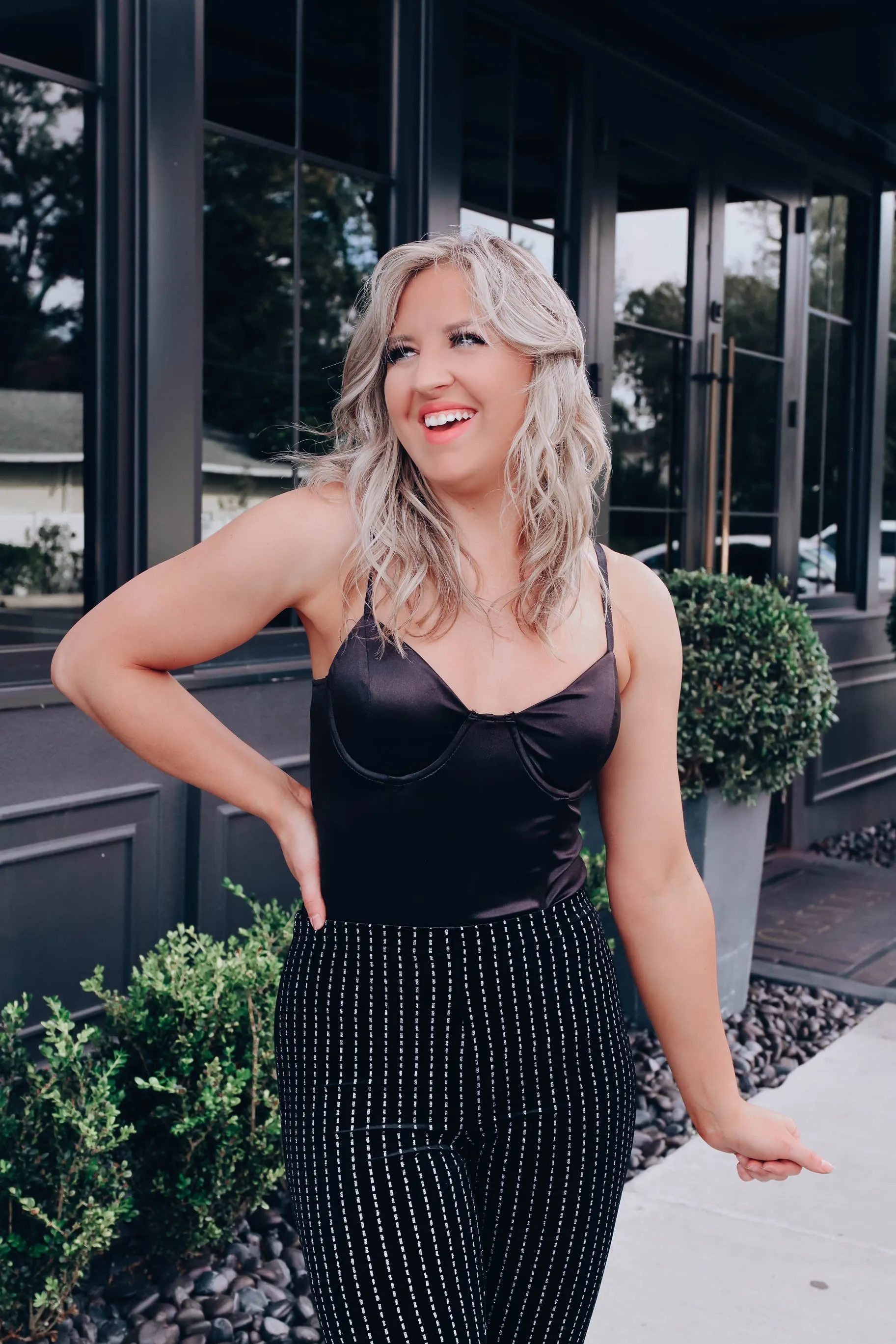 Satin Strappy Bustier Bodysuit - Black