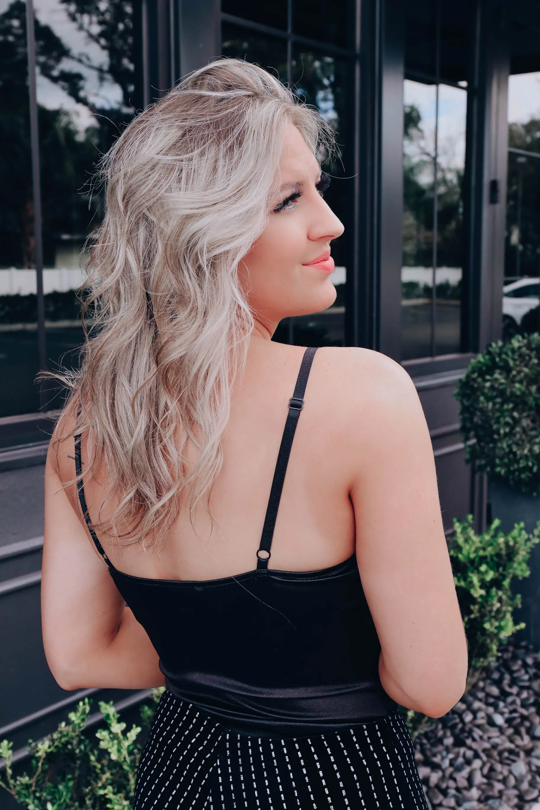 Satin Strappy Bustier Bodysuit - Black
