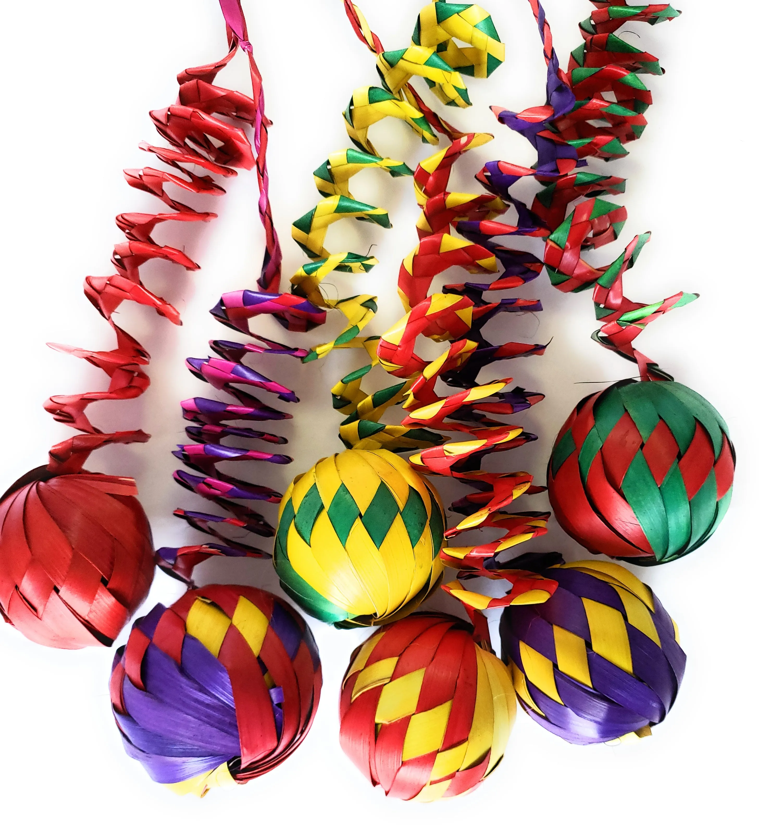 Set of 6 Mexican Palm Leaf Handmade Woven Spheres Christmas Ornaments