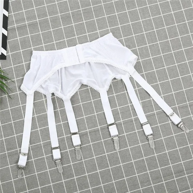 Sexy Mesh Garter Belt - 6 Metal Buckles Straps