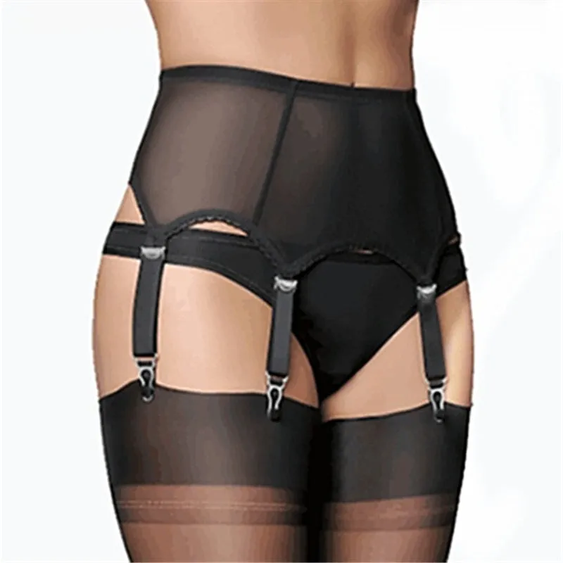 Sexy Mesh Garter Belt - 6 Metal Buckles Straps