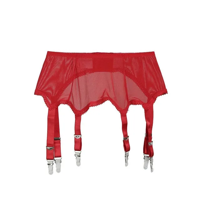 Sexy Mesh Garter Belt - 6 Metal Buckles Straps
