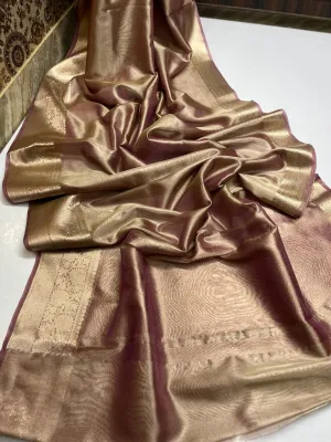 Shimmer Brown Banarasi Soft Tissue Saree