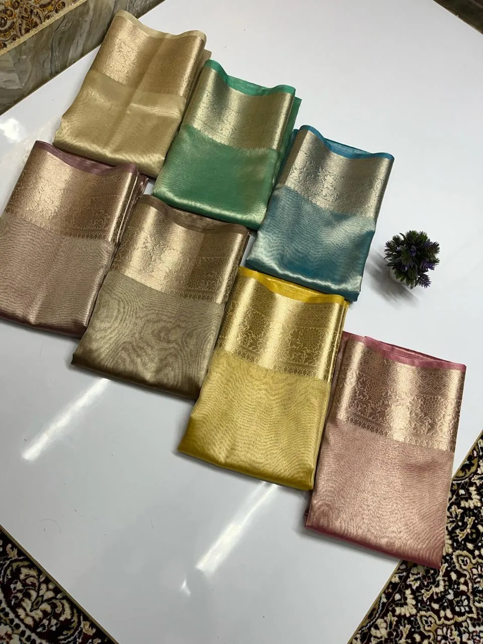 Shimmer Brown Banarasi Soft Tissue Saree