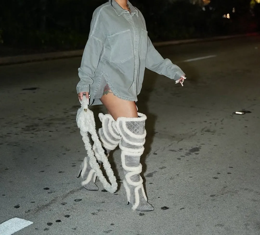 Silver Suede Python Boots