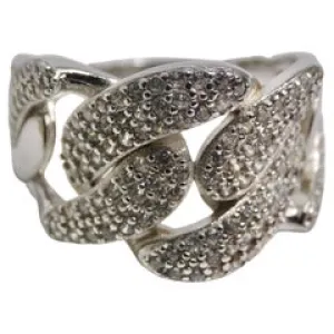 Silver Swarovski Crystal Chain Motif Ring