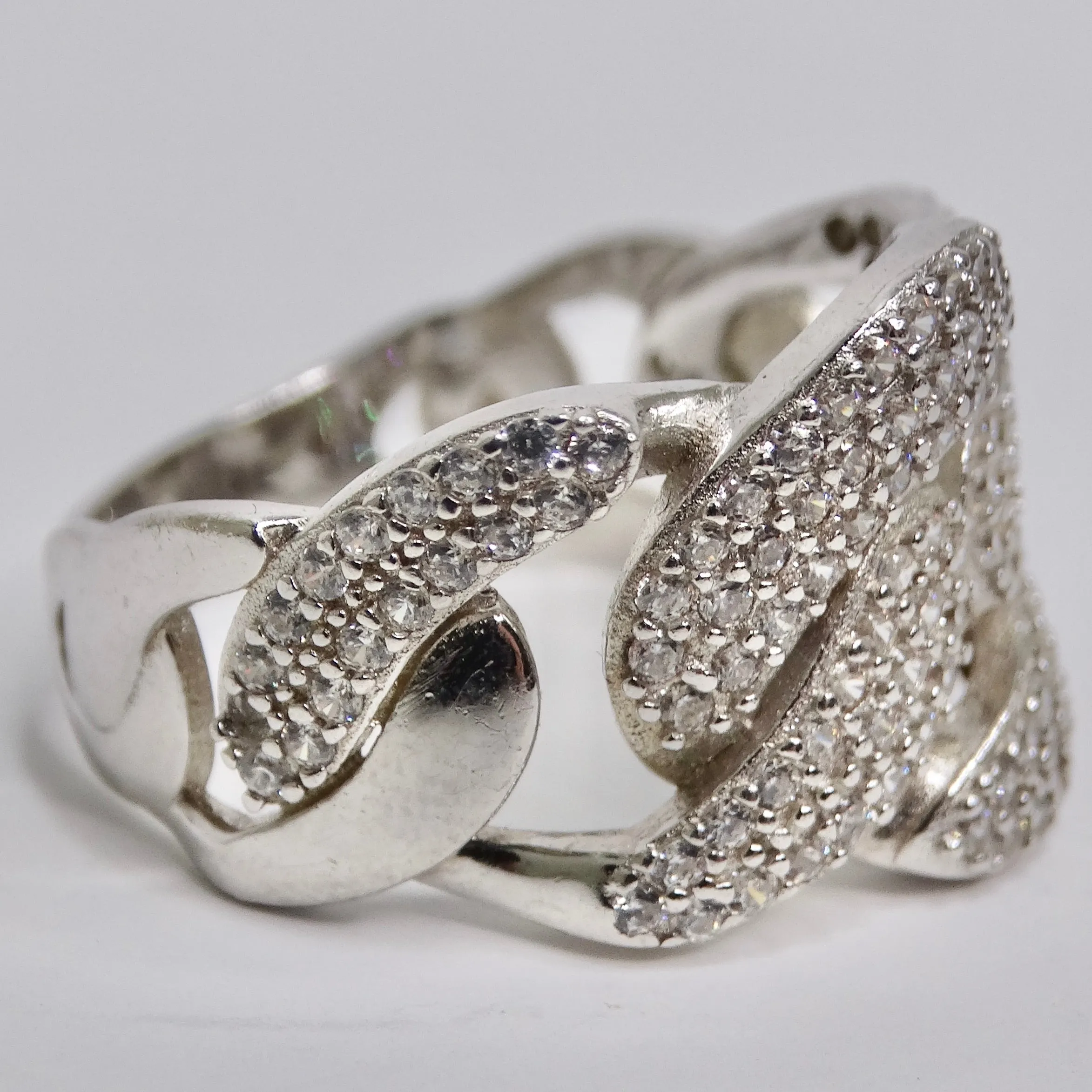 Silver Swarovski Crystal Chain Motif Ring