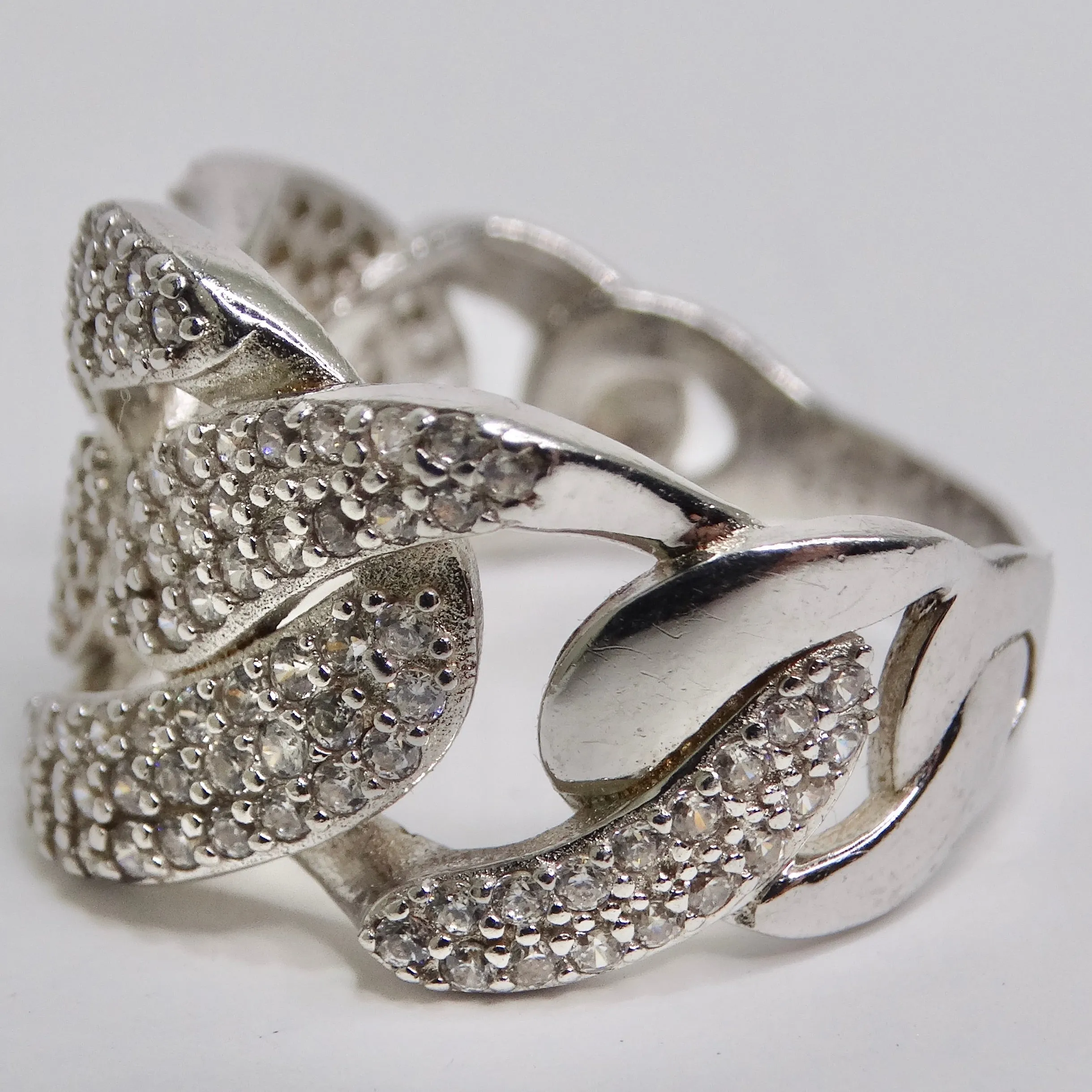 Silver Swarovski Crystal Chain Motif Ring