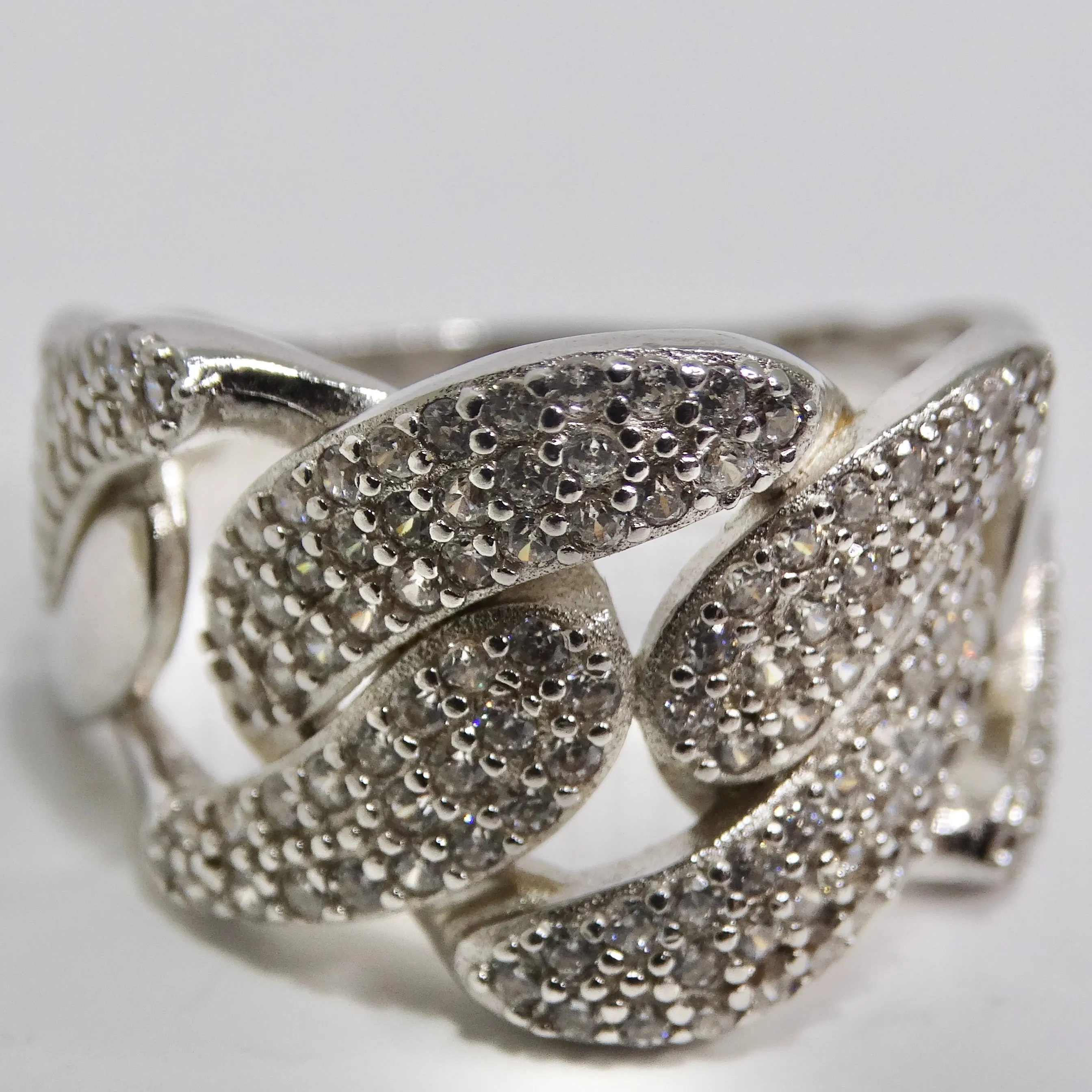 Silver Swarovski Crystal Chain Motif Ring