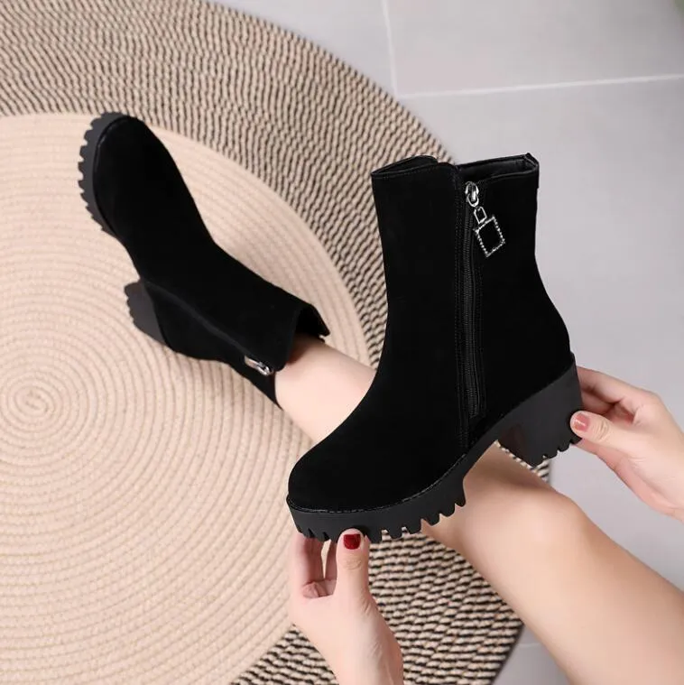 Small Feet Chunky Heel Side Zipper Boots ES128
