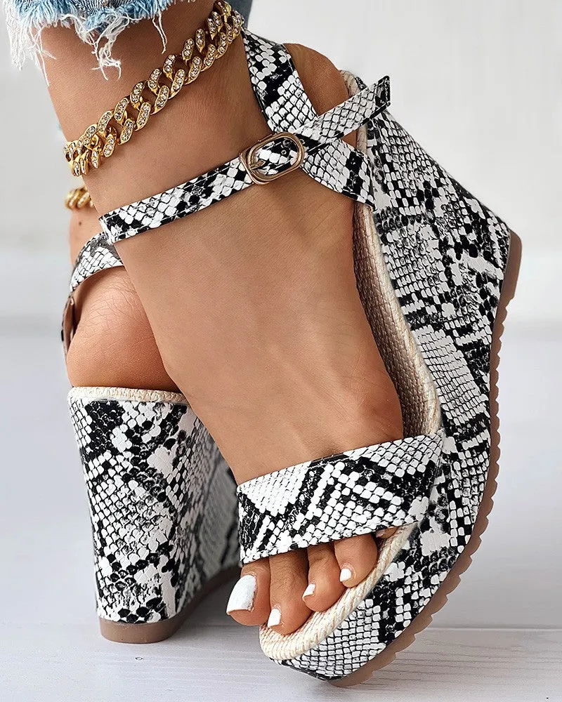 Snakeskin Ankle Strap Wedge Sandals