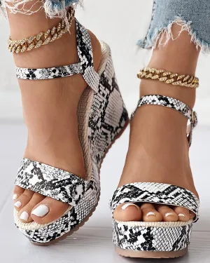 Snakeskin Ankle Strap Wedge Sandals