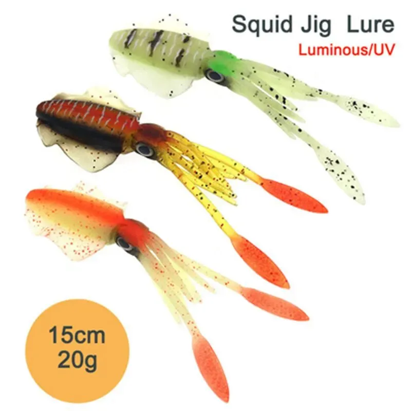 Soft Squid Fishing Trolling Lure 2g 7g 15g 20g 60g Luminous UV Squid Jig