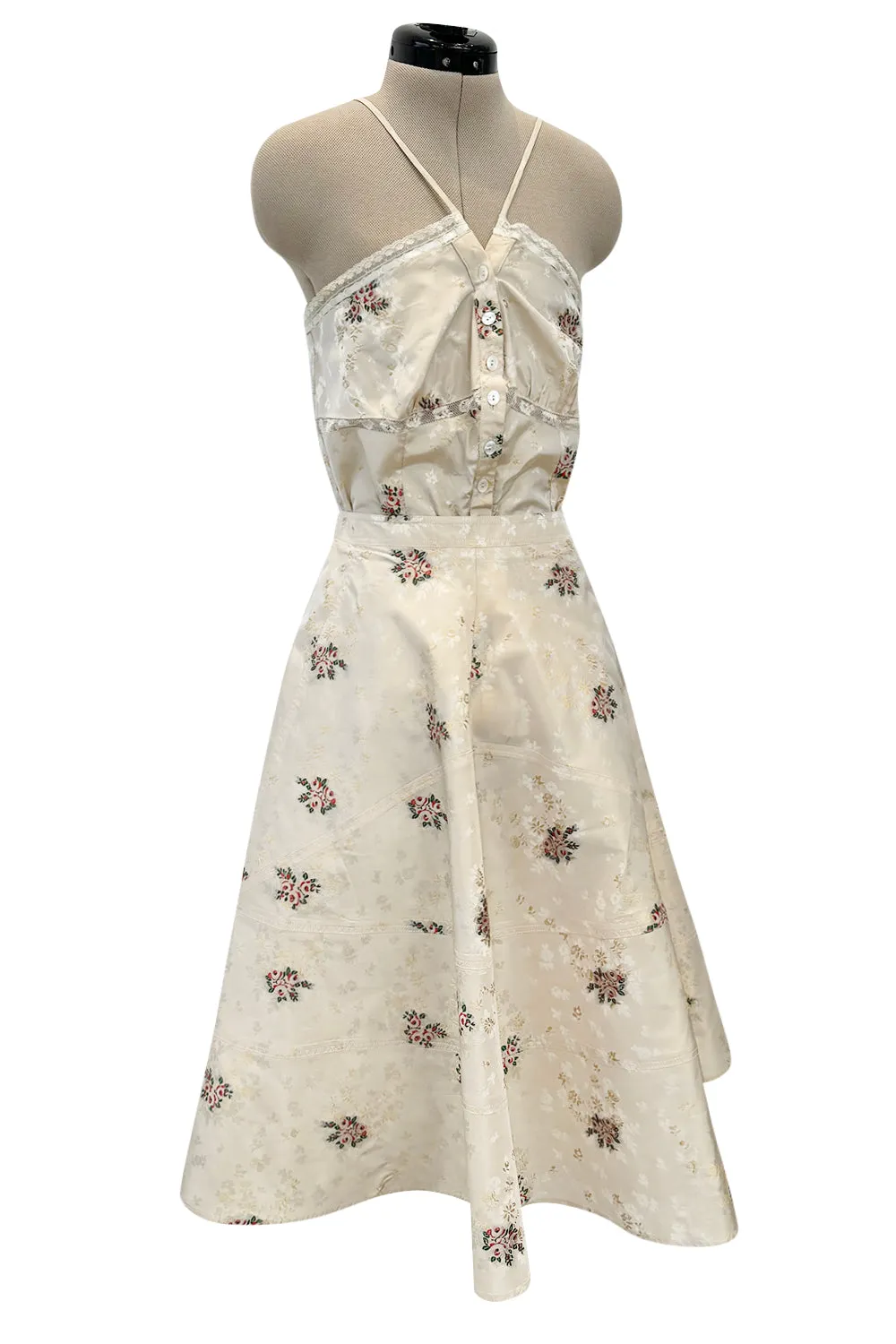 Spring 2006 Christian Dior by John Galliano Ivory Silk Top & Skirt Set w Flowers