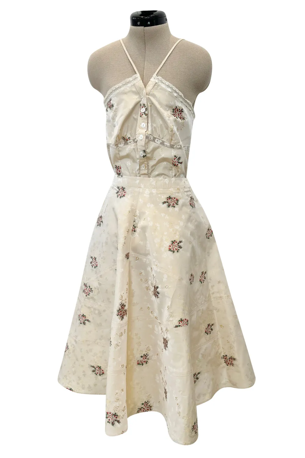 Spring 2006 Christian Dior by John Galliano Ivory Silk Top & Skirt Set w Flowers
