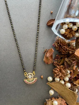Stylish Short Mangalsutra Designs American Diamond Fancy Multi Color Pendant Black Beads Chain