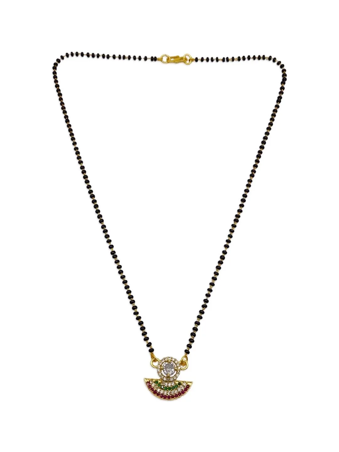 Stylish Short Mangalsutra Designs American Diamond Fancy Multi Color Pendant Black Beads Chain