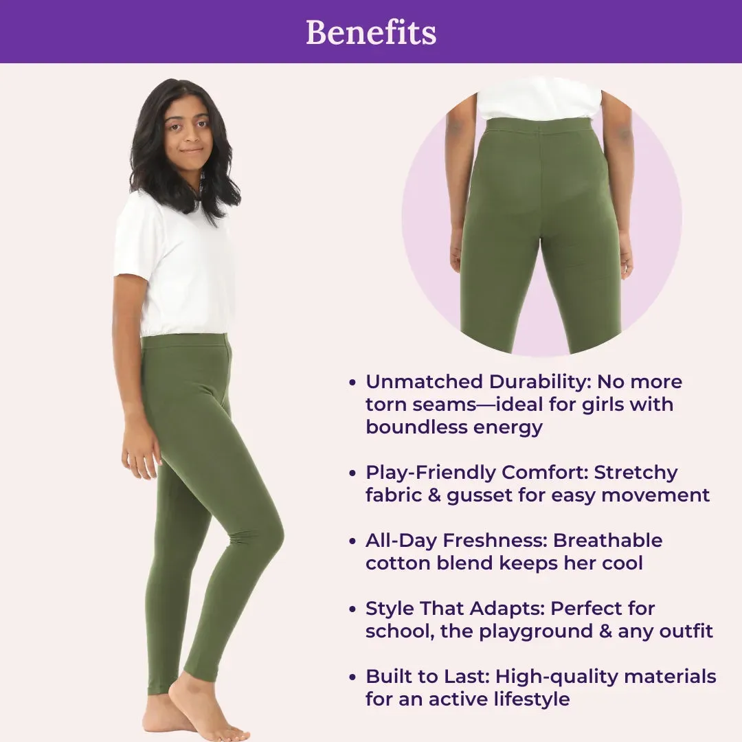Teen Leggings | High Waist | Ankle Length | Non-See-Through | Soft Cotton & Elastane Blend | Gusset Crotch Prevents Ripping