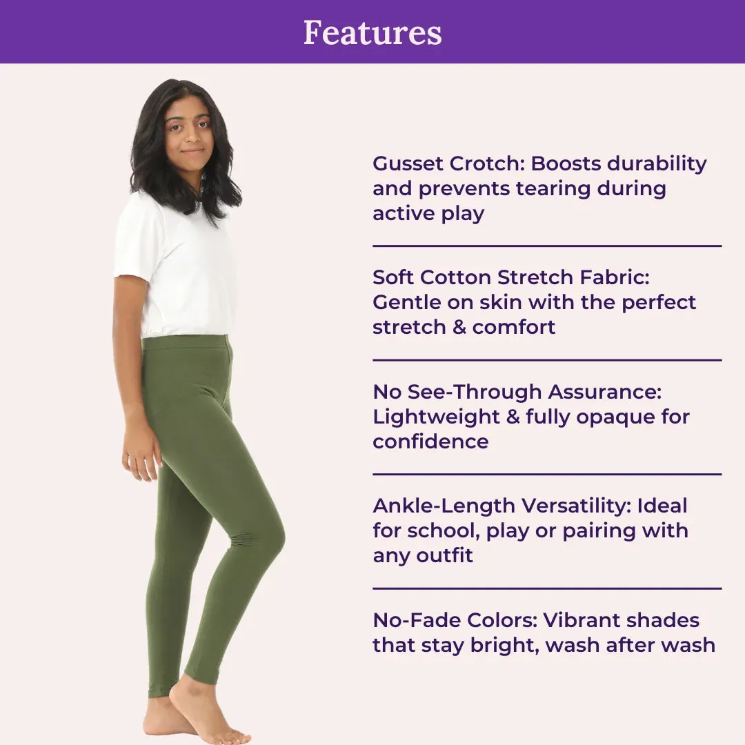 Teen Leggings | High Waist | Ankle Length | Non-See-Through | Soft Cotton & Elastane Blend | Gusset Crotch Prevents Ripping