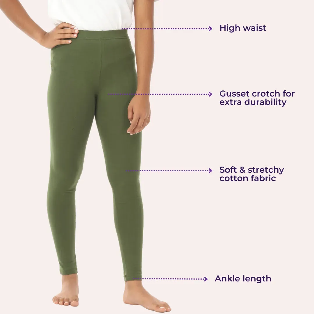 Teen Leggings | High Waist | Ankle Length | Non-See-Through | Soft Cotton & Elastane Blend | Gusset Crotch Prevents Ripping