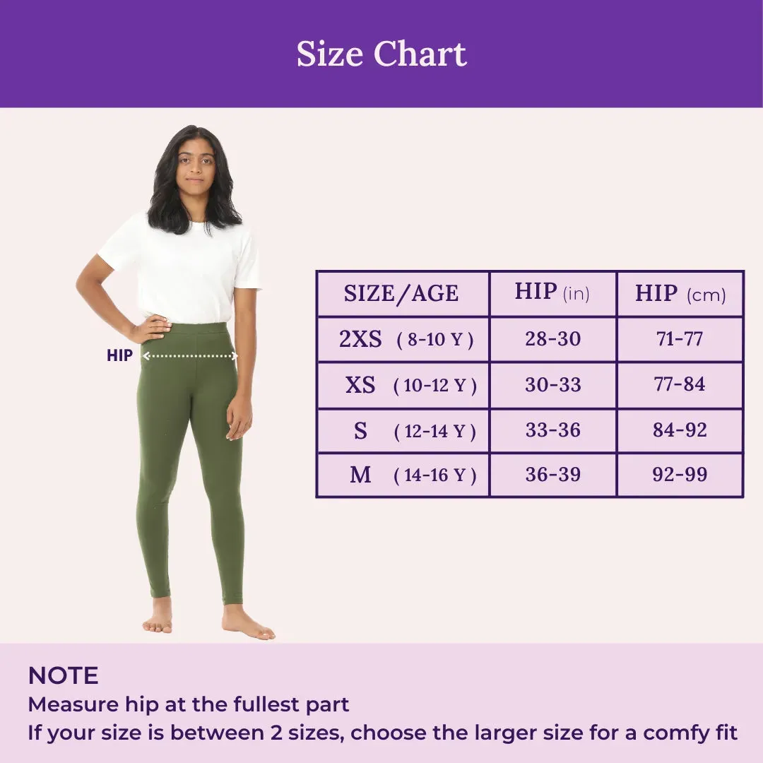 Teen Leggings | High Waist | Ankle Length | Non-See-Through | Soft Cotton & Elastane Blend | Gusset Crotch Prevents Ripping