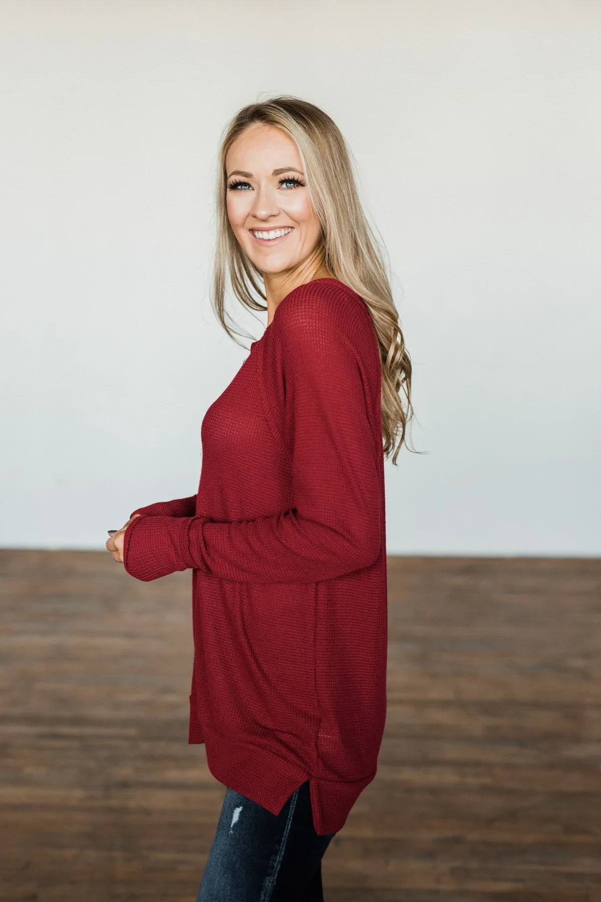 There You Go Again Thermal Notch Top- Cranberry Red