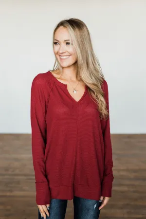 There You Go Again Thermal Notch Top- Cranberry Red