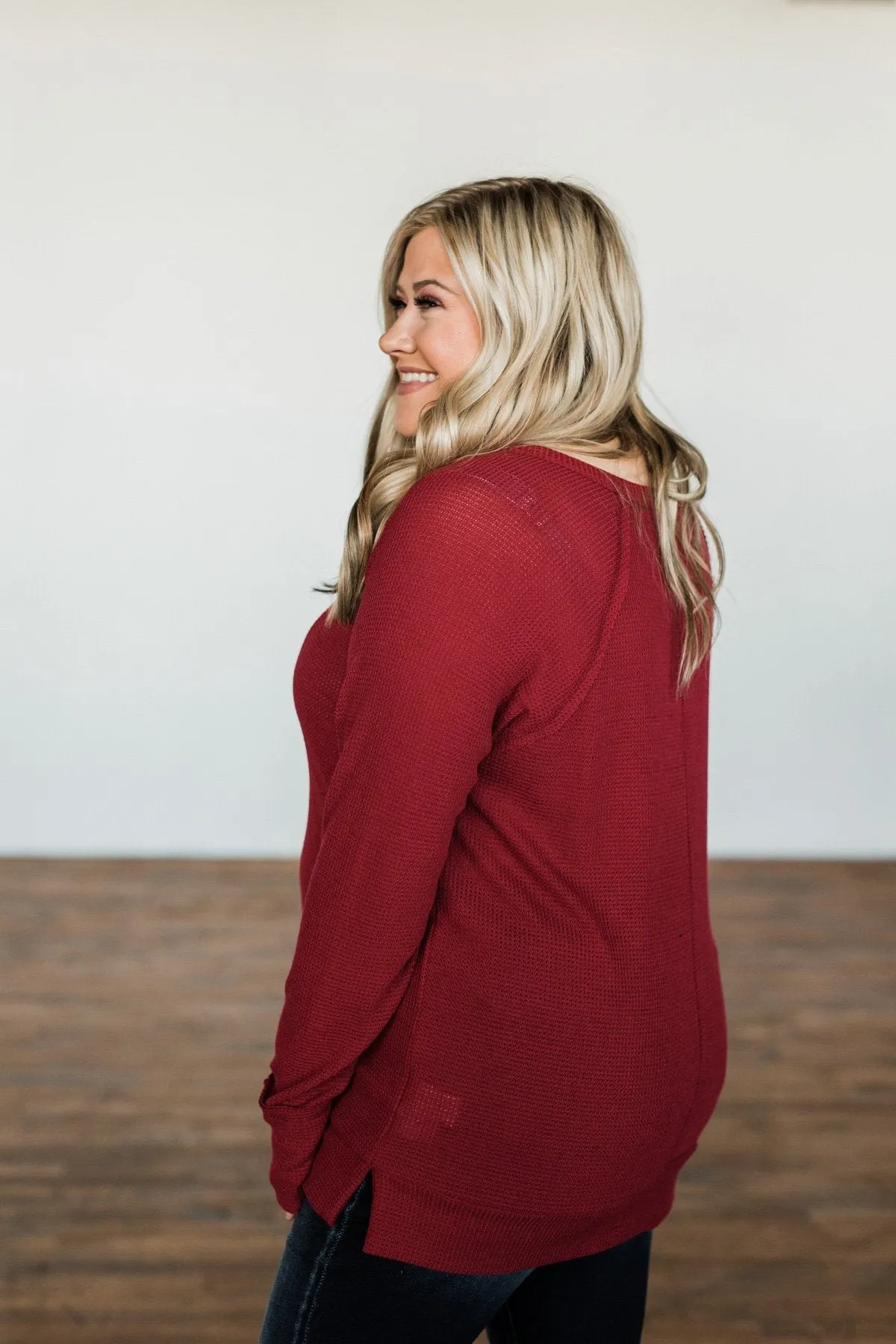 There You Go Again Thermal Notch Top- Cranberry Red