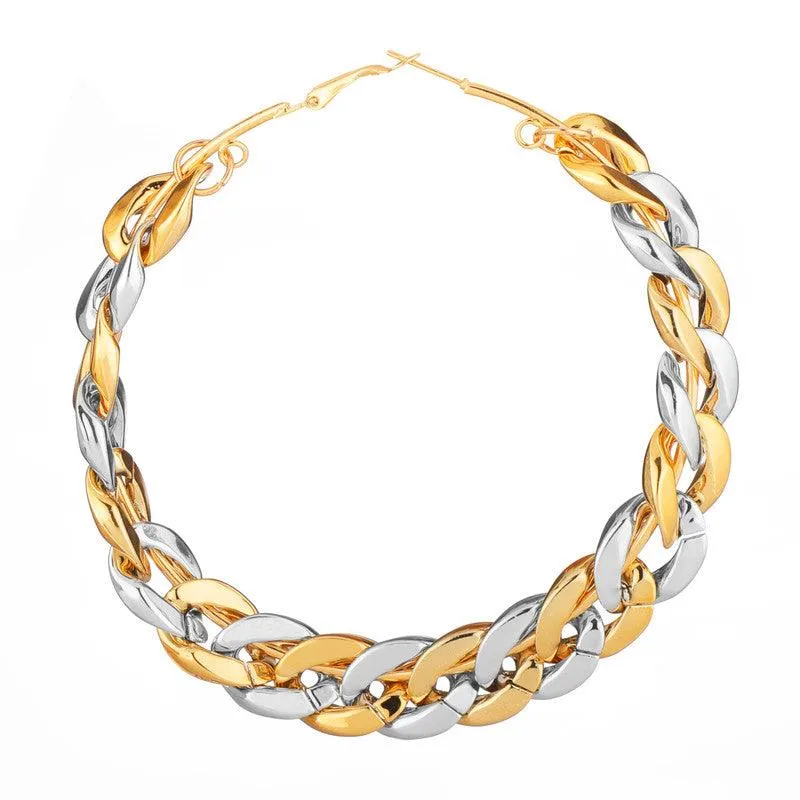 Twisted Golden Silver Chain Hoop Earrings