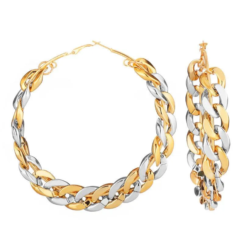 Twisted Golden Silver Chain Hoop Earrings