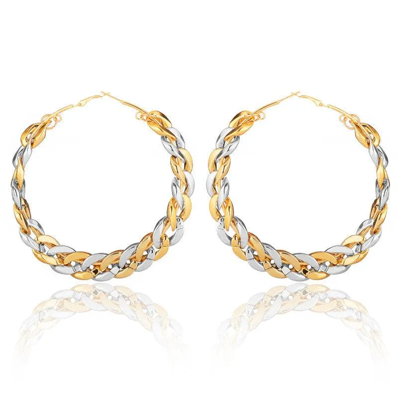 Twisted Golden Silver Chain Hoop Earrings