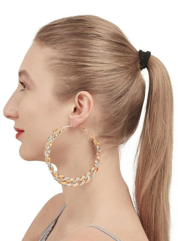 Twisted Golden Silver Chain Hoop Earrings