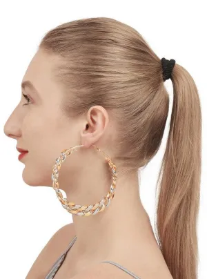 Twisted Golden Silver Chain Hoop Earrings