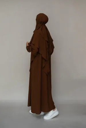 Two layer khimar in coffee color niqab feature