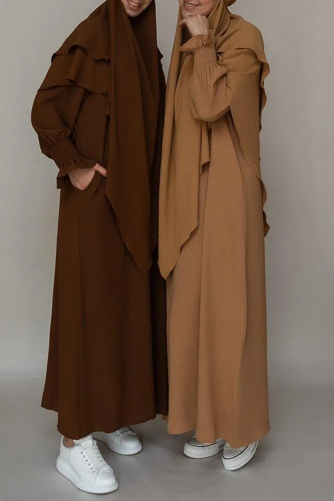 Two layer khimar in coffee color niqab feature