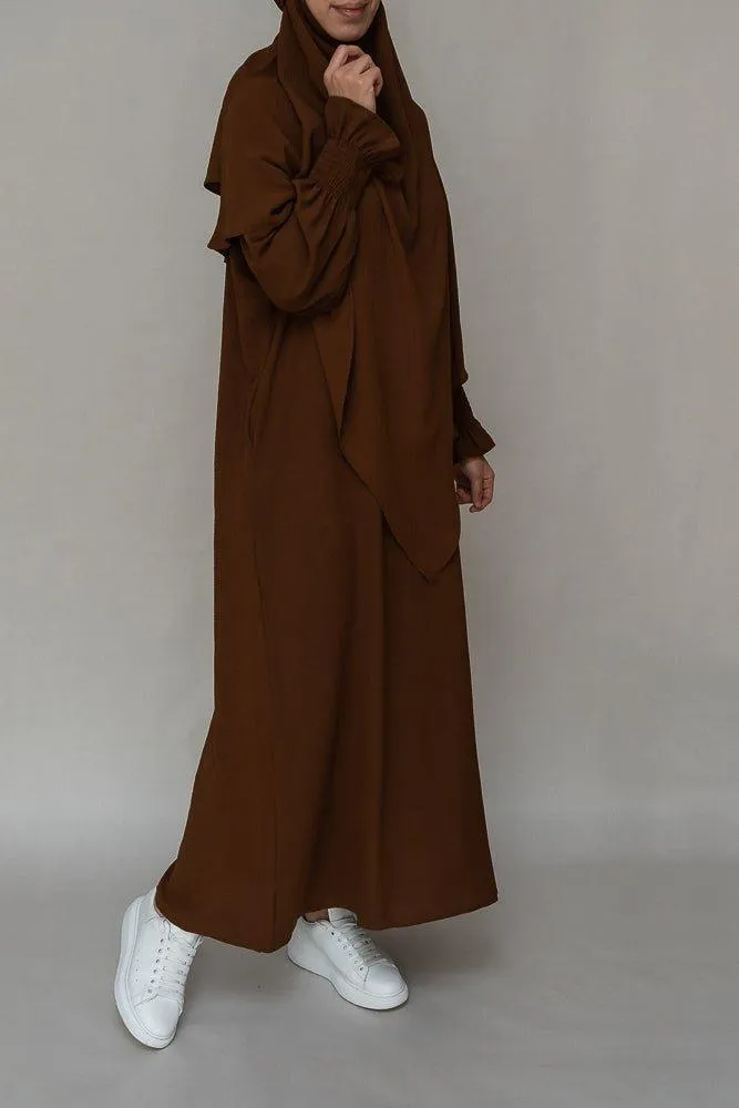 Two layer khimar in coffee color niqab feature