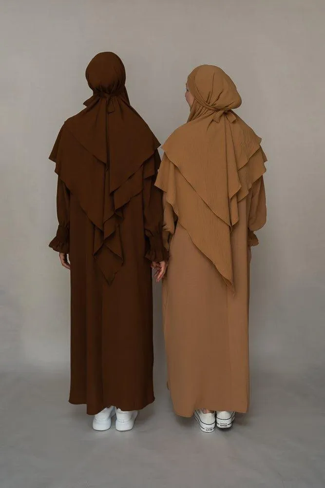 Two layer khimar in coffee color niqab feature
