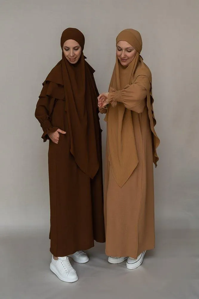 Two layer khimar in coffee color niqab feature