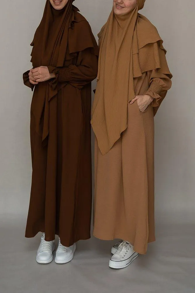 Two layer khimar in coffee color niqab feature