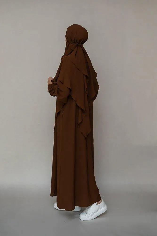 Two layer khimar in coffee color niqab feature