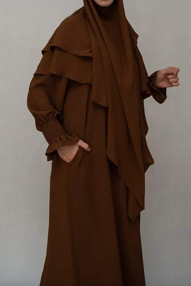 Two layer khimar in coffee color niqab feature