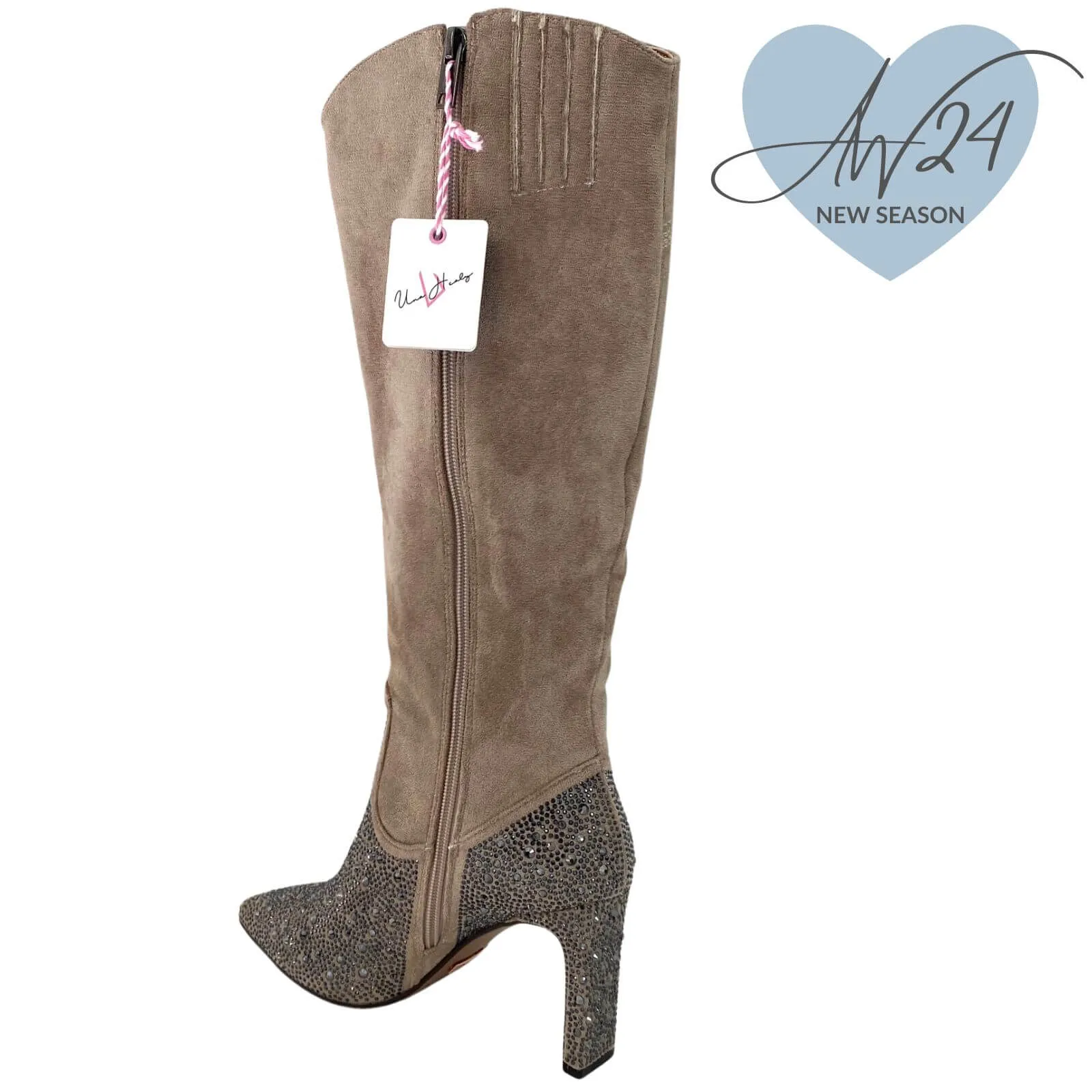 Una Healy Sparkly Long Length Taupe Western Boots