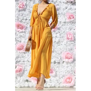 V NECK WOVEN DRESS