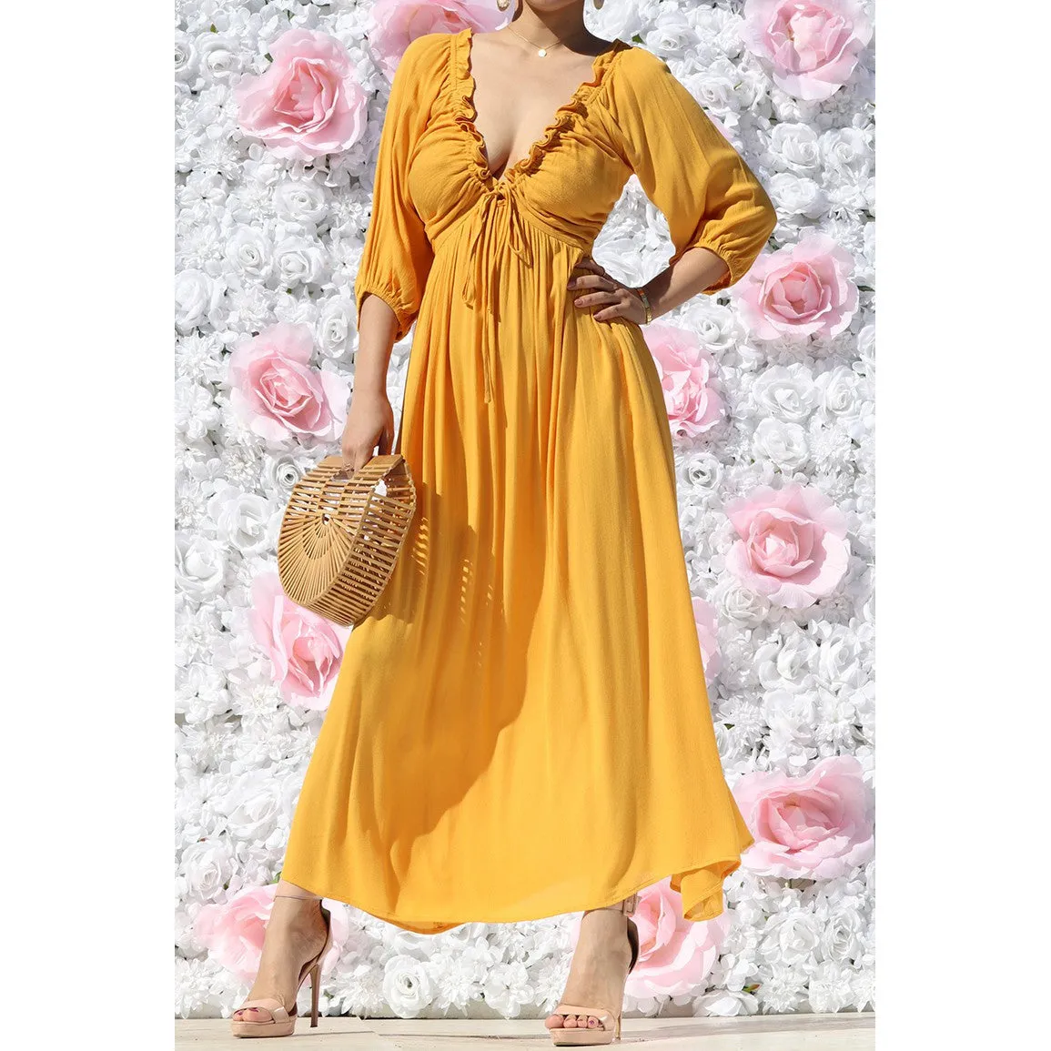 V NECK WOVEN DRESS