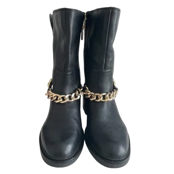 Vince Camuto Keshilka Booties Black Women’s Size 6 Leather Gold Chain Biker