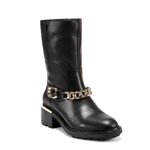 Vince Camuto Keshilka Booties Black Women’s Size 6 Leather Gold Chain Biker