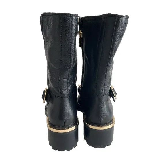 Vince Camuto Keshilka Booties Black Women’s Size 6 Leather Gold Chain Biker